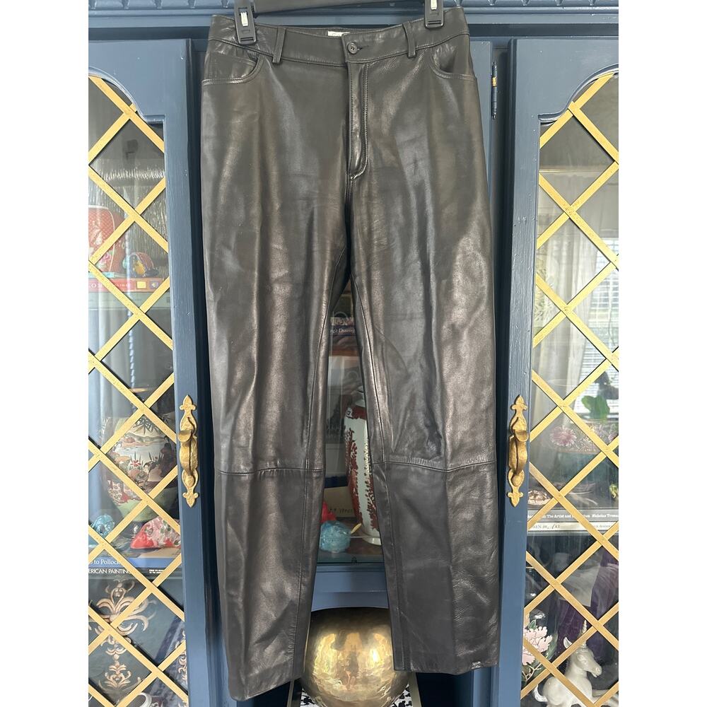 Vintage WATHNE black leather straight pants size 8 moto 29" waist equestrian